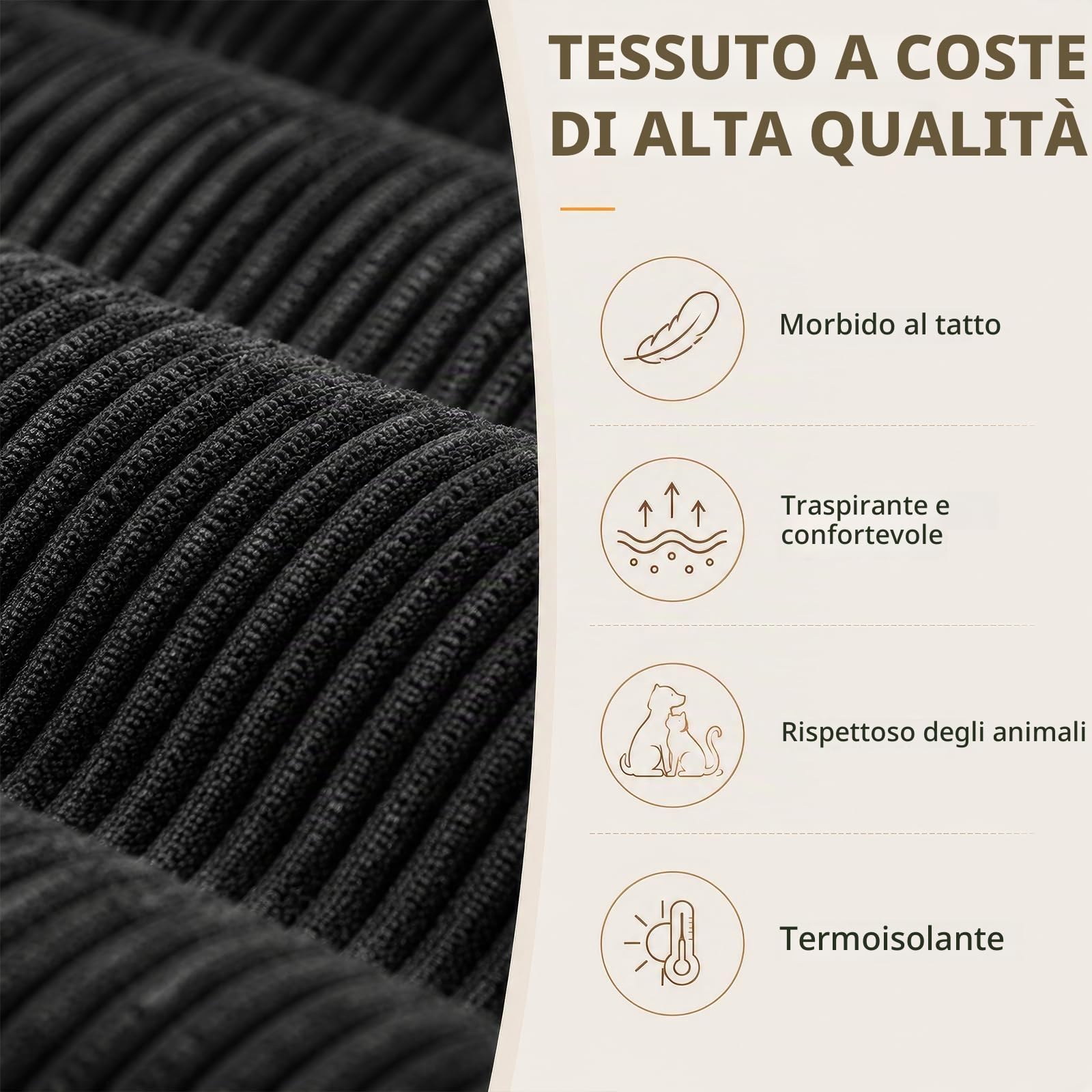 Pouf per adulti con imbottitura, poltrona in velluto con schienale, grande poltrona per videogiochi e sedia da terra per soggiorno, camera da letto e camera per ragazzi, 80 x 73 x 80 cm, colore nero
