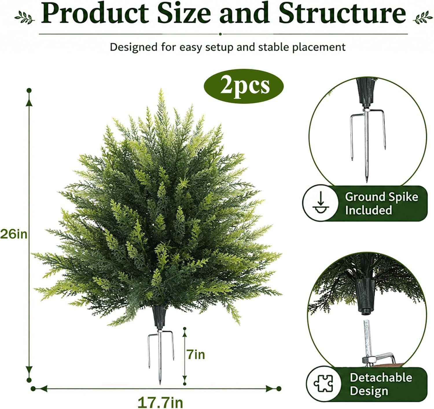 Zythrem 2er Set Künstliche Zypresse mit Erdspieß 60cm UV-Beständige