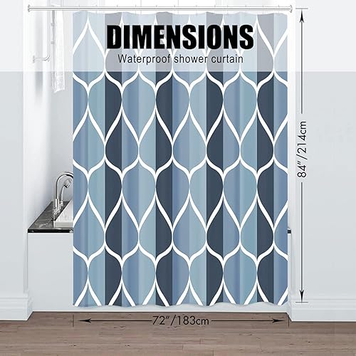 Miniatura 5 de Aegean - Cortina de ducha de tela azul, diseño impermeable y poliéster, secado rápido, peso pesado, juego de cortinas de ducha de tela extralargas