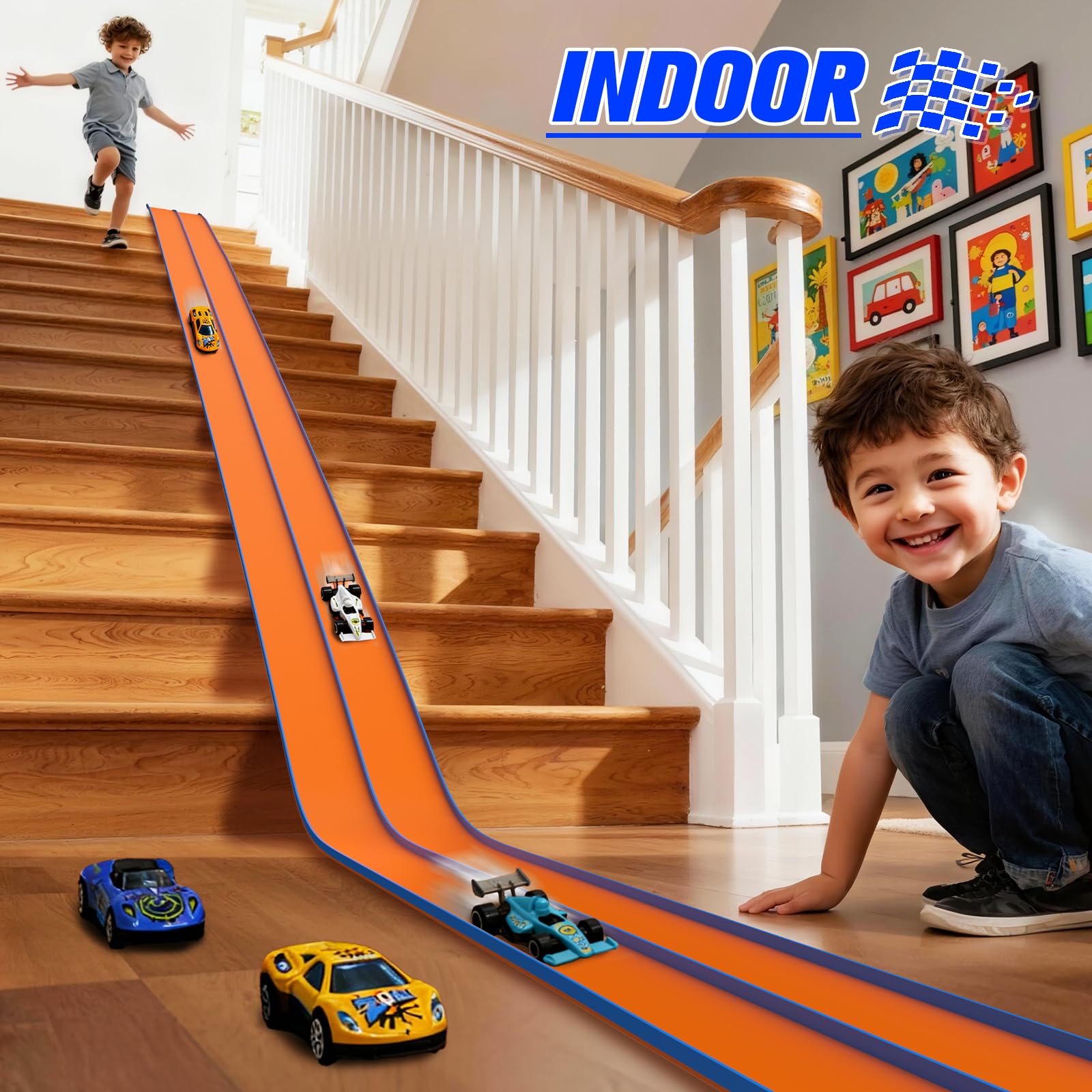 ACELIFE Autocarri flessibili, 4,5 m, incluse 4 auto, rampe portatili, per auto da 1/64°, giocattolo regalo per bambini a partire dai 3 anni in su