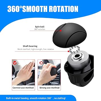 Pack-1 Car Steering Wheel Assist Ball, Anti-slip Waterproof Vehicle Steering Wheel Booster Replacement, Universal Automotive Steering Wheel Spinner Accessories for Truck SUV Car (Black)