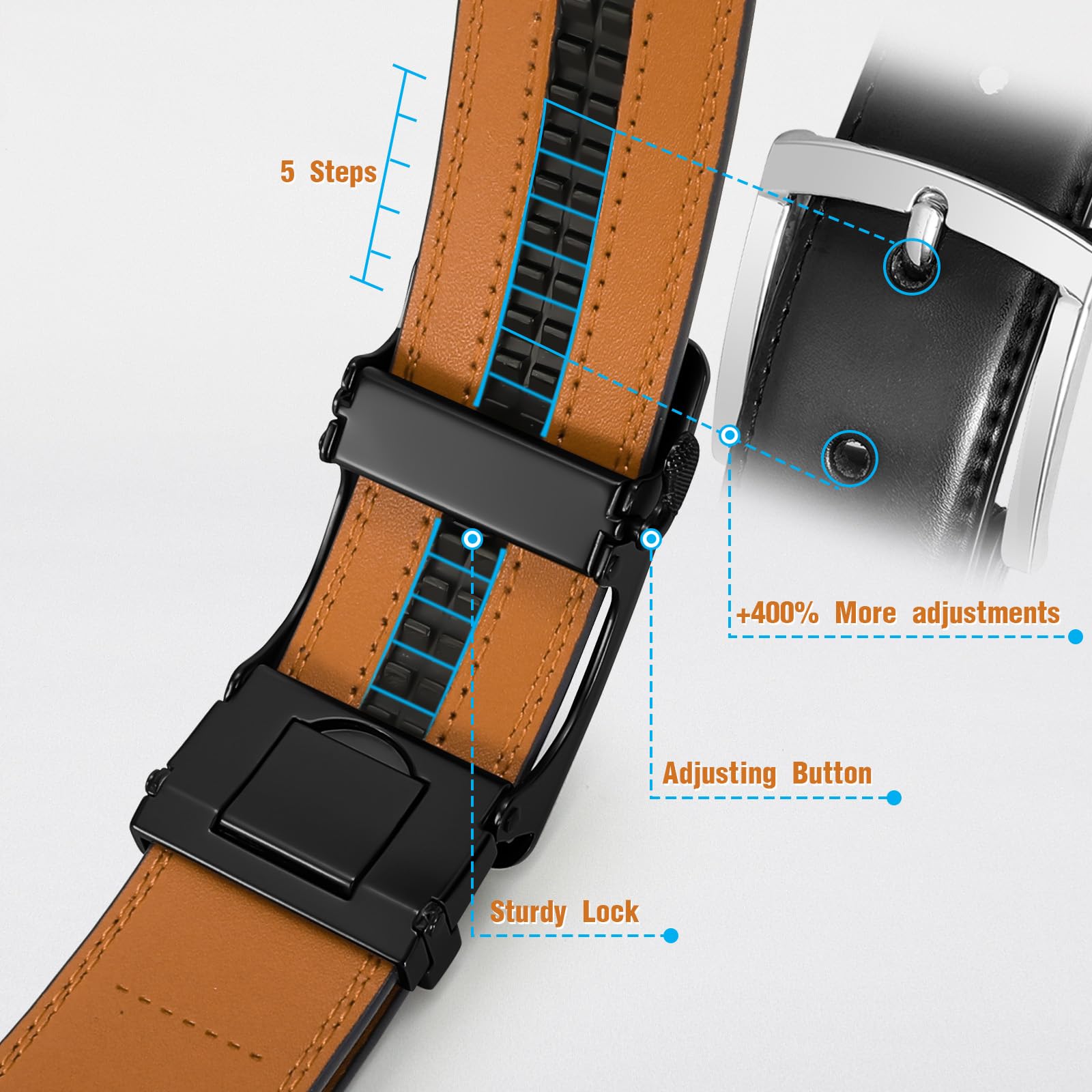 Mens Belt Leather Ratchet Belt For Dress Casual with Adjustable Automatic Buckle 1 3/8