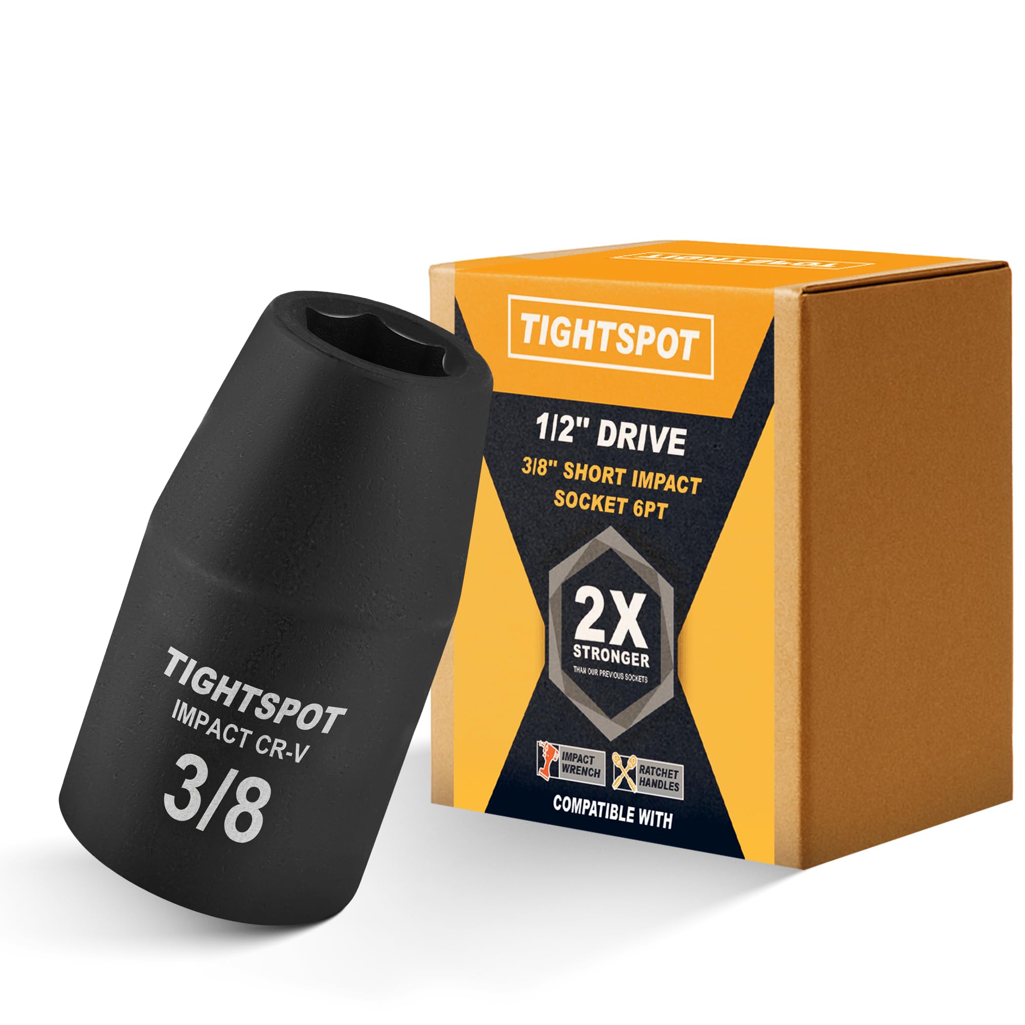 Tightspot 1/2 Inch Drive 3/8 Inch Shallow Impact Socket with Anti Rounding 6 Point Design, Heat Treated CRV Steel โ image 1