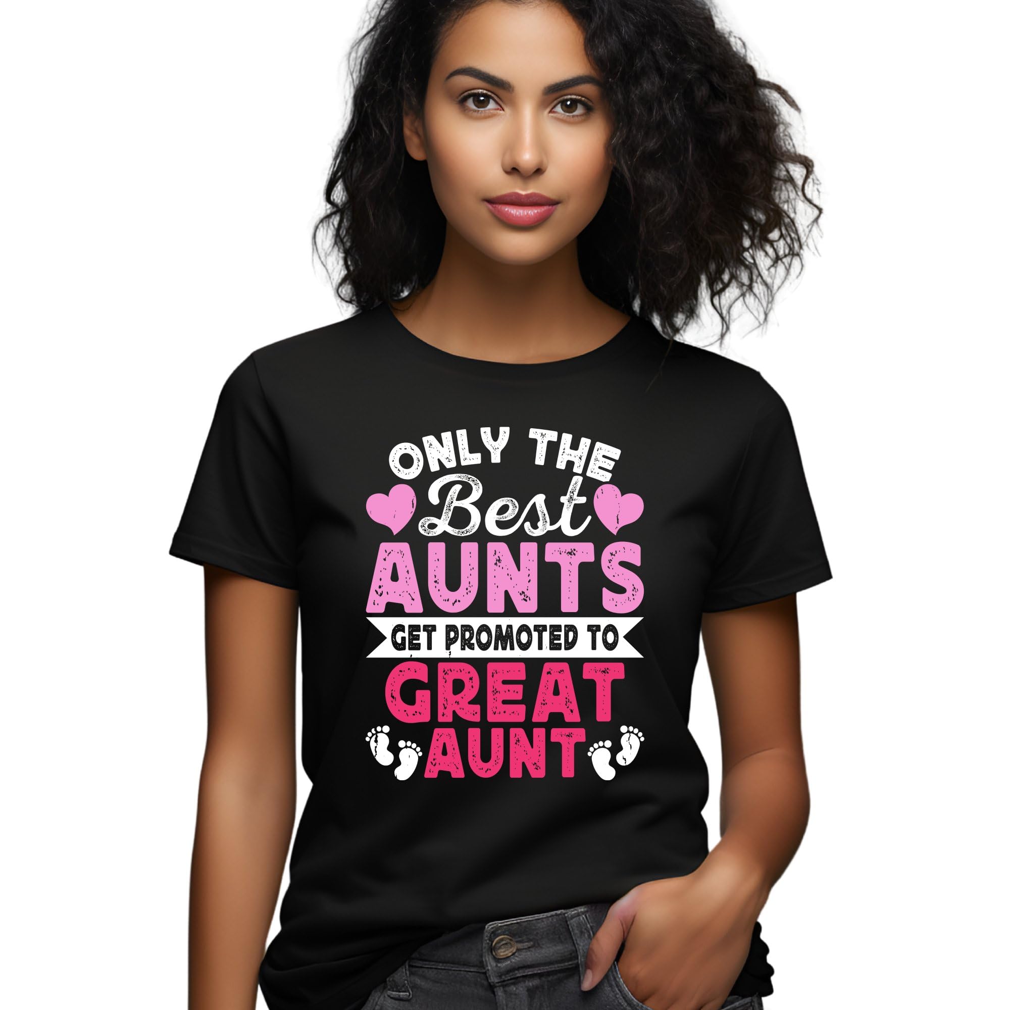Seek Buy LoveGreat Aunt T-Shirt, Best Aunts Get Promoted Tee, Family Love Graphic Shirt, New Aunt Gift, Pregnancy Reveal, Baby Footprints Heart Top