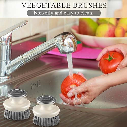 Miniatura 6 de 4 cepillos de platos con asa, multiusos, para lavar platos, fregadores para fregadero, sartén, olla, tazón, limpieza de verduras, color gris