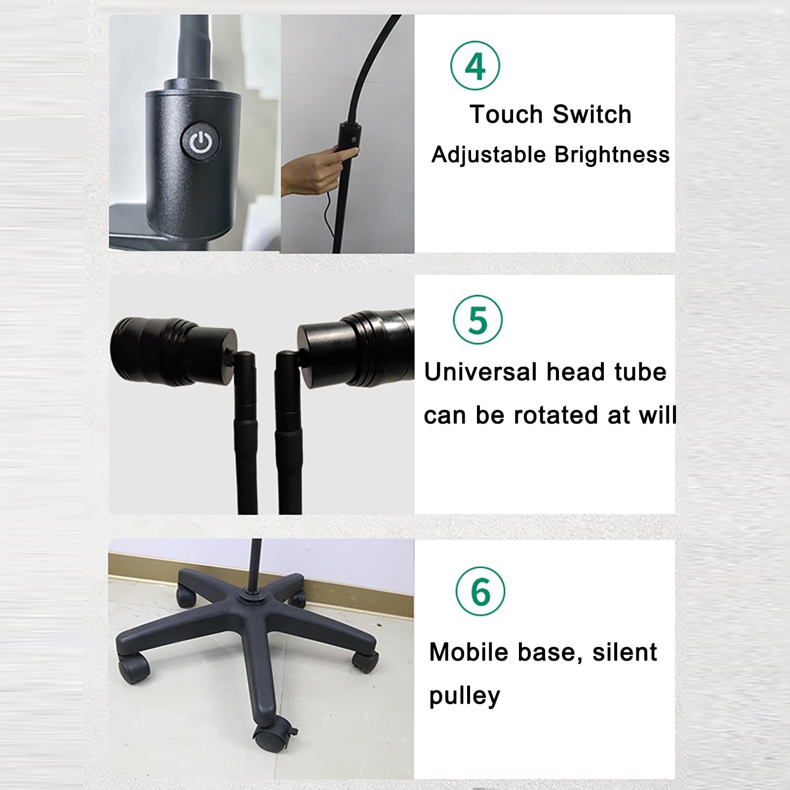 Lampada Per Esame Medico Mobile Da Pavimento Flessibile A Collo D'Oca Con Base Ponderata Per Ginecologia Odontoiatria Lampada Senza Ombre