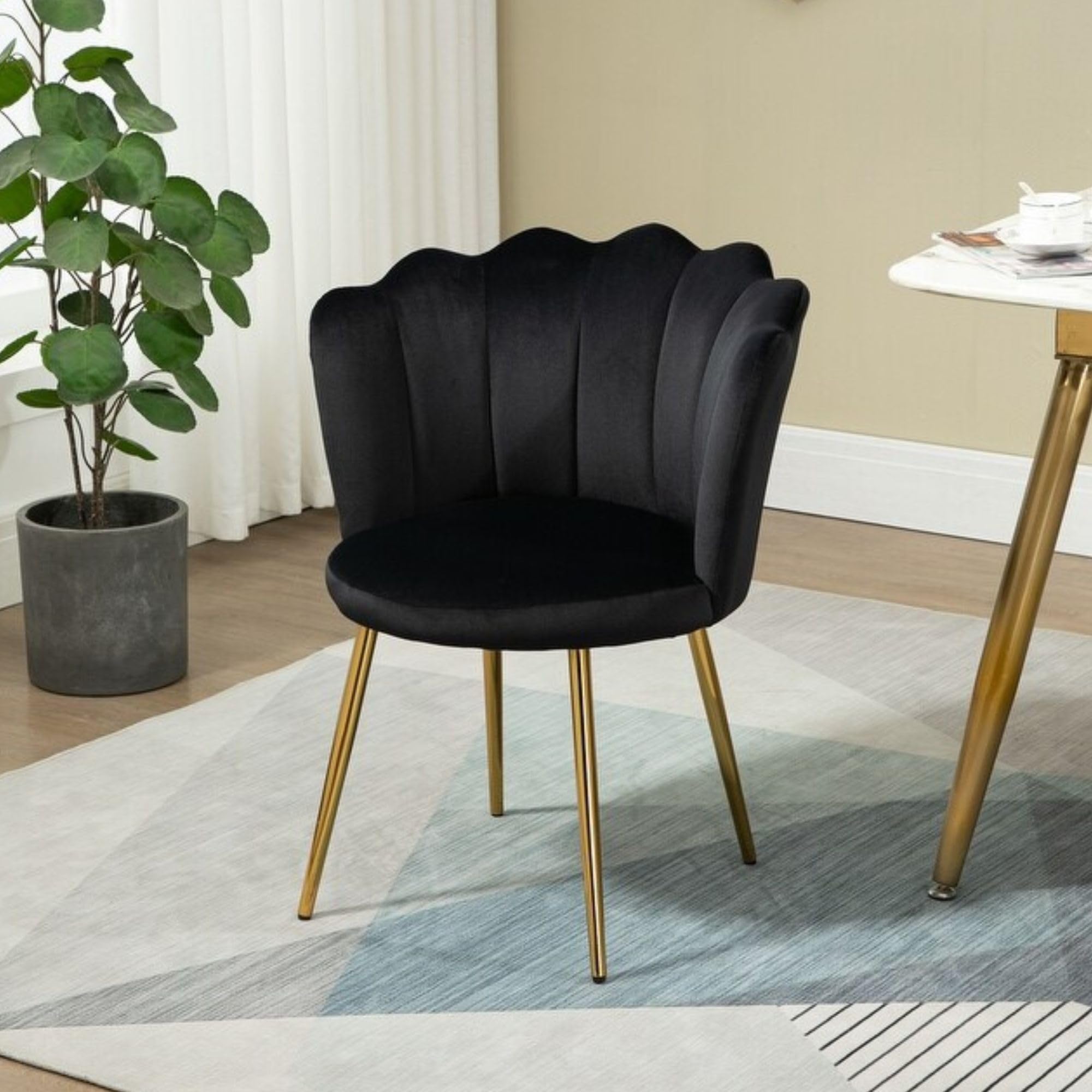 Velvet Crown Accent Chair for Living Room | Sturdy & Comfortable Arm Chair in Velvet Fabric with Golden Legs for Dining, Home, Office and Restaurent | 1pc, Black-image-38