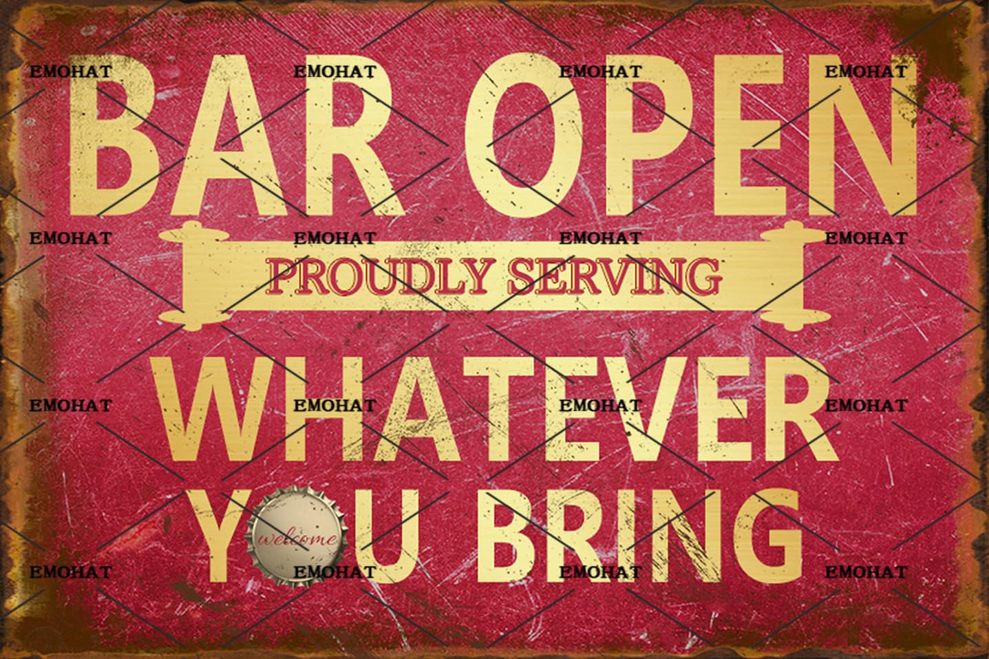 Bar Open Proudly Serving Whatever Tin Sign, 8x12 Inch