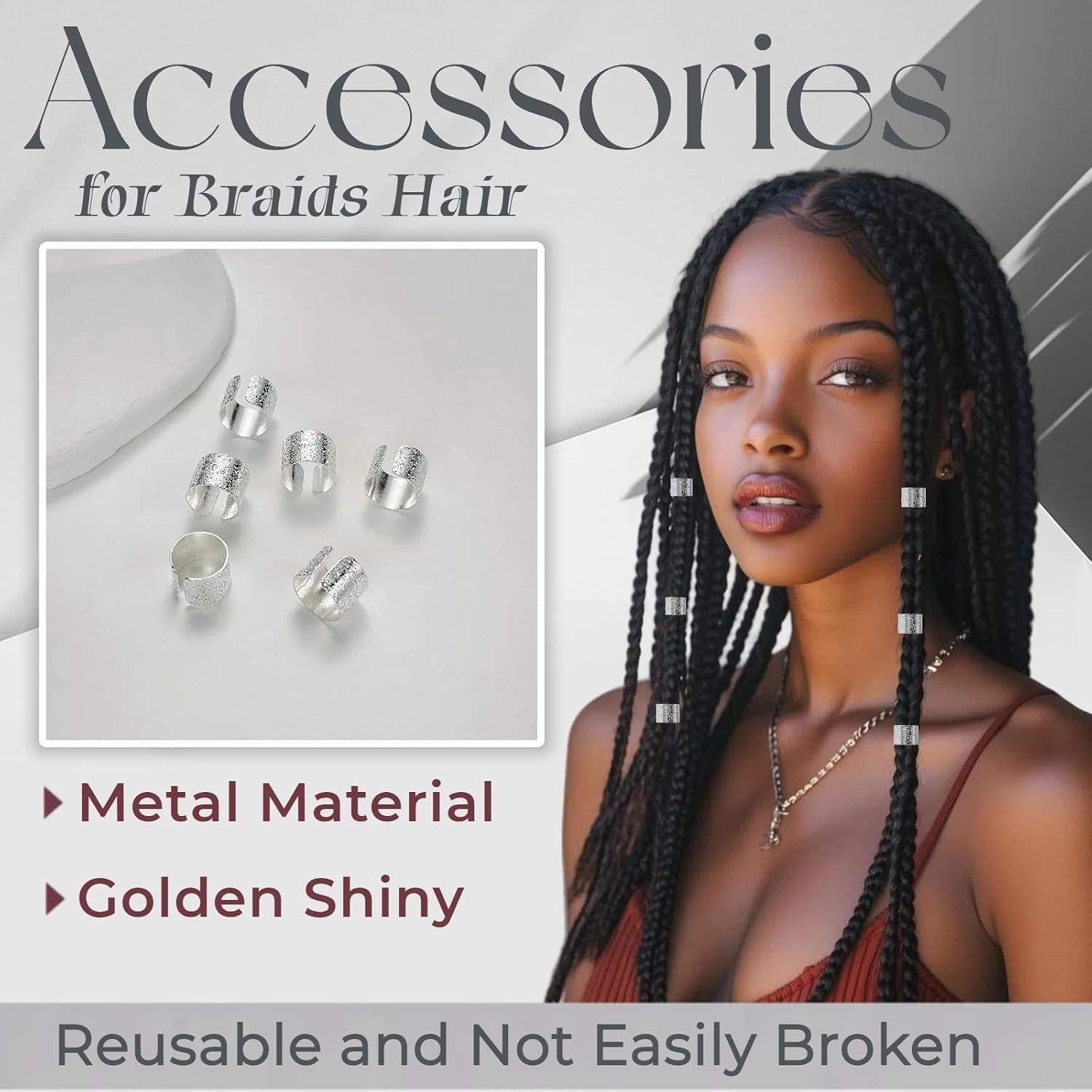 120Pcs Silver Hair Accessories For Braids, Hair Cuffs Adjustable Braid Jewelry Clips Loc Dreadlock Accessories for Women and Girls