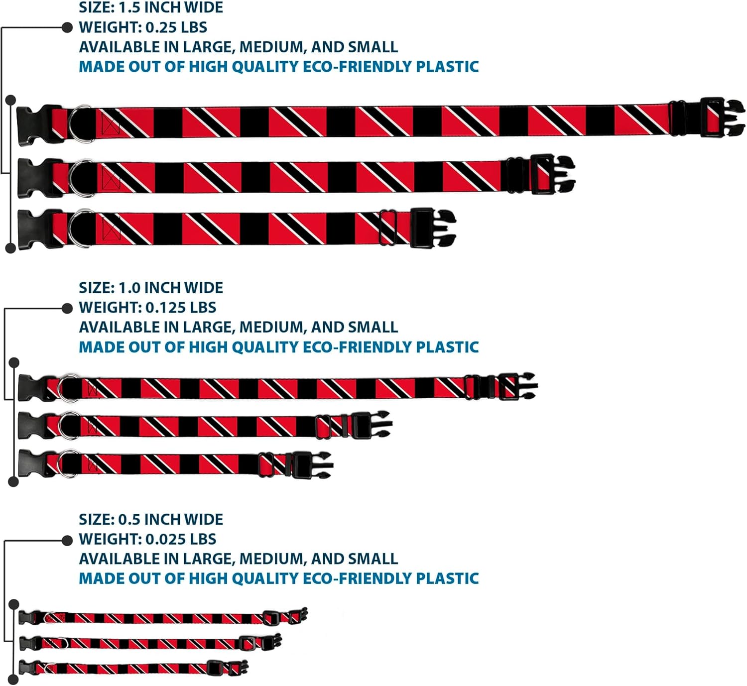 Buckle-Down Plastic Clip Collar - Trinidad & Tobago Flags/Black Block - 1.5" Wide - Fits 18-32" Neck - Large