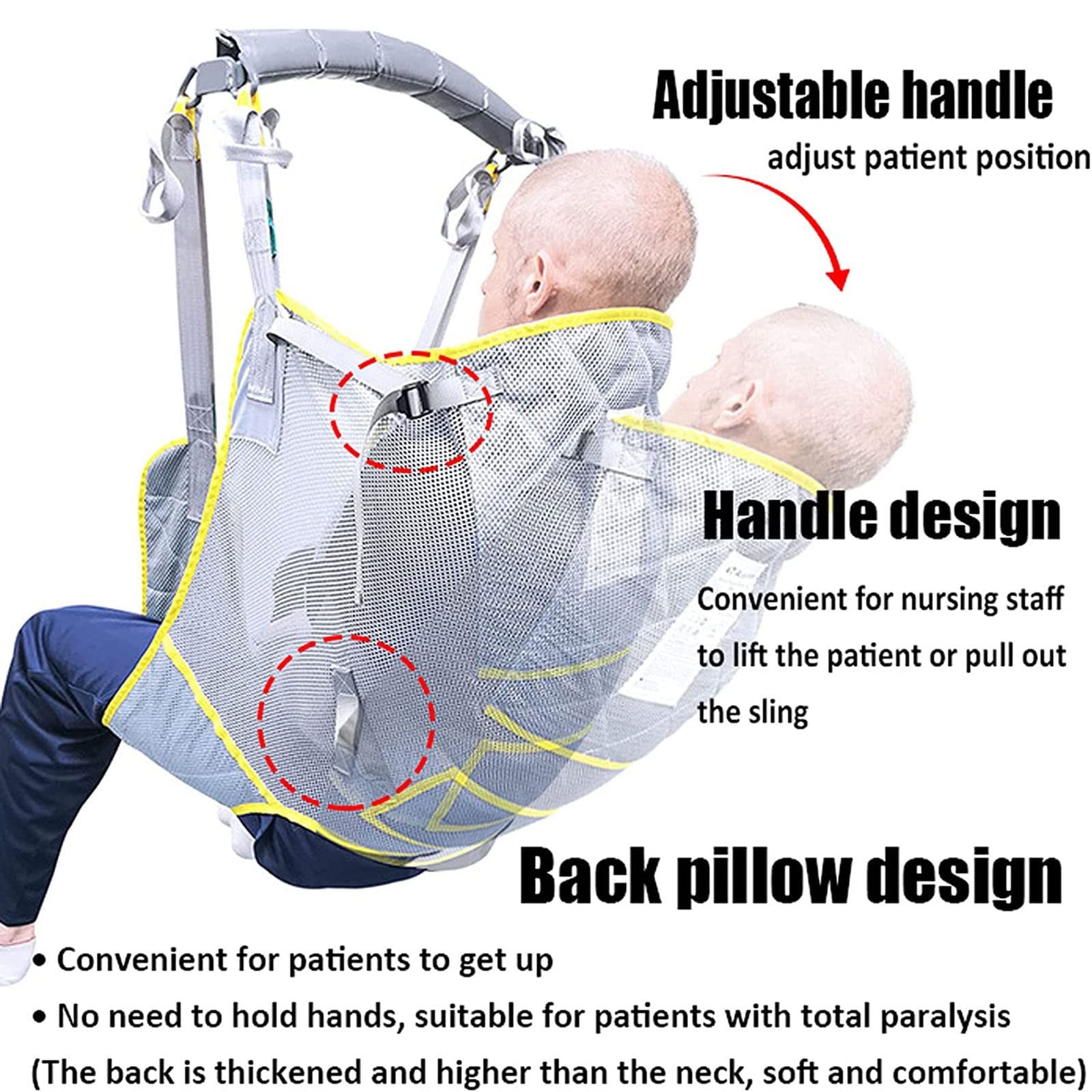 BITWIT Arnes Grua Traslado Enfermos Personas Mayores, Cinturón de Transferencia Paciente Cuerpo Complet, Transferencia de la Cama a la Silla de Ducha y al Inodoro, Carga-230kg (Size : L)