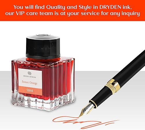 Miniatura 4 de Dryden Designs Botella de tinta para pluma estilográfica, edición de lujo, flujo suave, diseño compacto, 1.7 fl oz, naranja atardecer