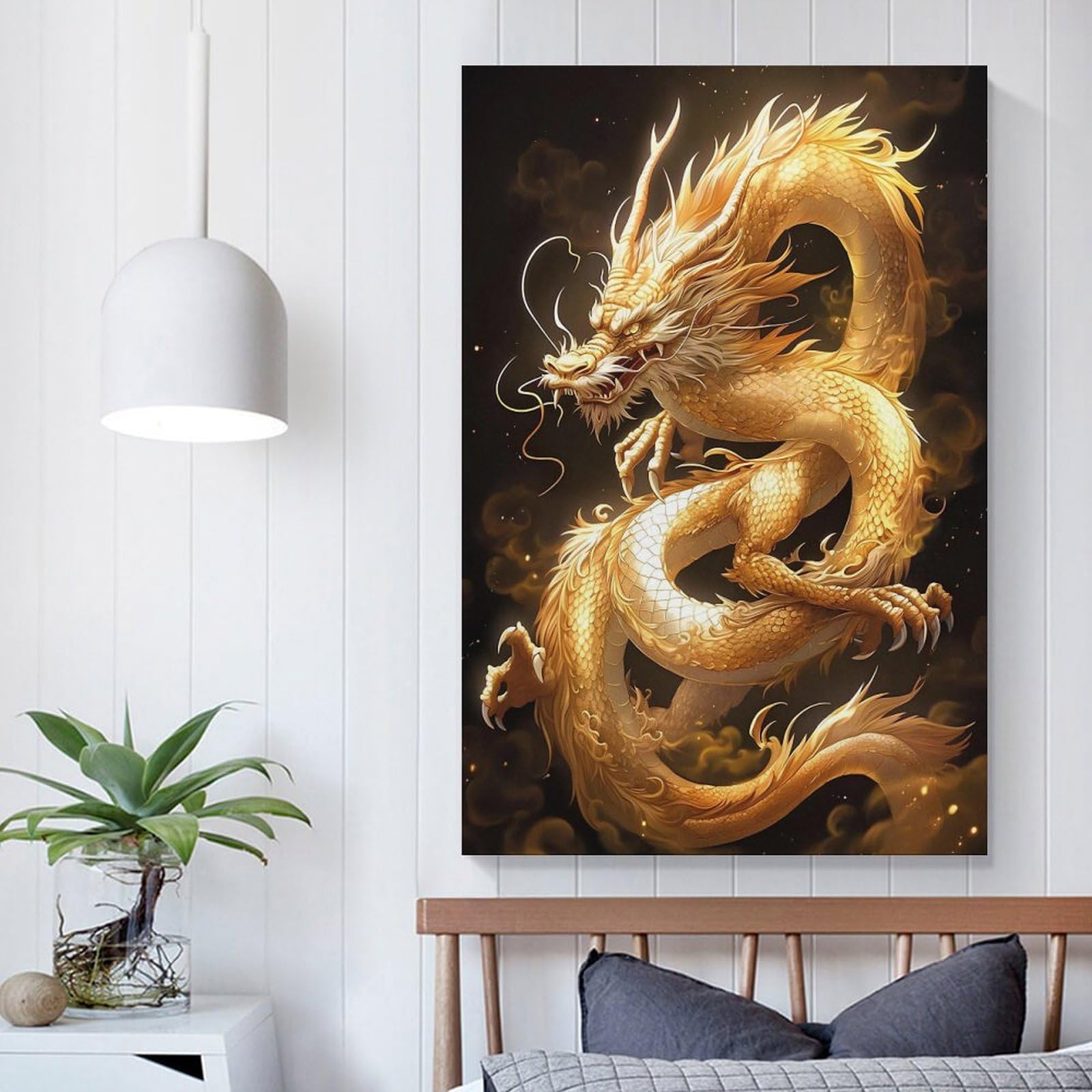 昇龍　金龍　龍の壁飾り Amazon.co.jp: 龍の絵「金龍」ポスター ウォールアート キャンバス
