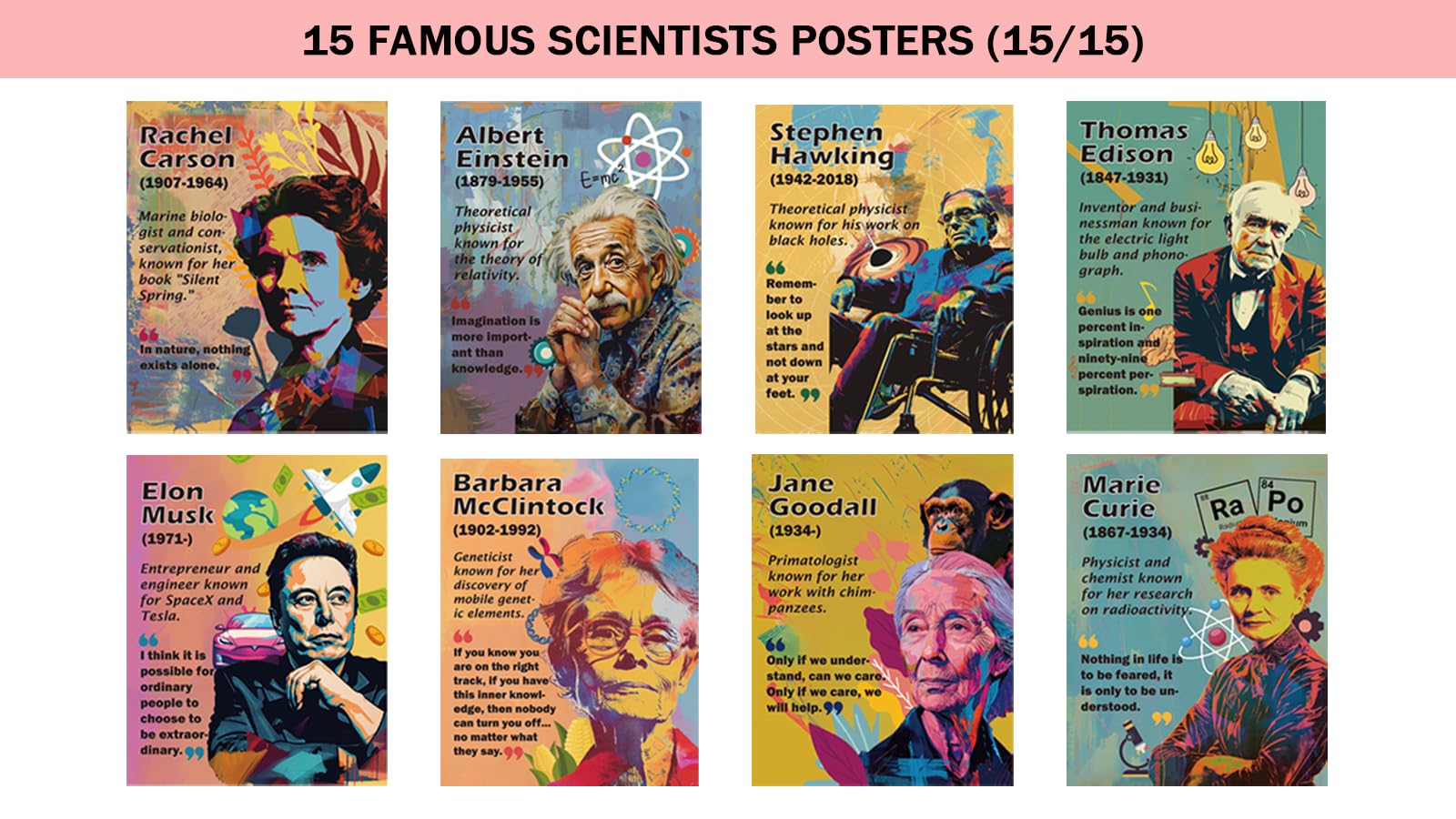 1step2dream Science Poster Classroom Set: 15 Vibrant 11x14 Educational Wall Art Featuring Famous Scientists - Ideal for Middle School, Science Labs & Bulletin Boards - Image 3