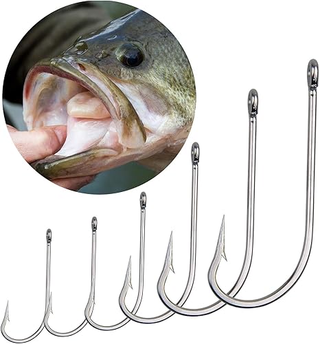 Miniatura 5 de JSHANMEI. Anzuelos de agua salada, de acero inoxidable. Juego de anzuelos forjados O'Shaughnessy extra fuertes para agua salada y agua dulce