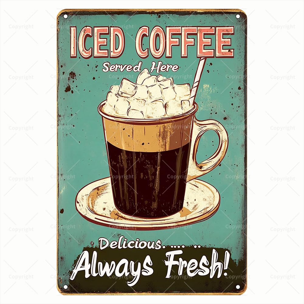 Amazon.co.jp: ヴィンテージブリキ看板 - 「Iced Coffee Served Here