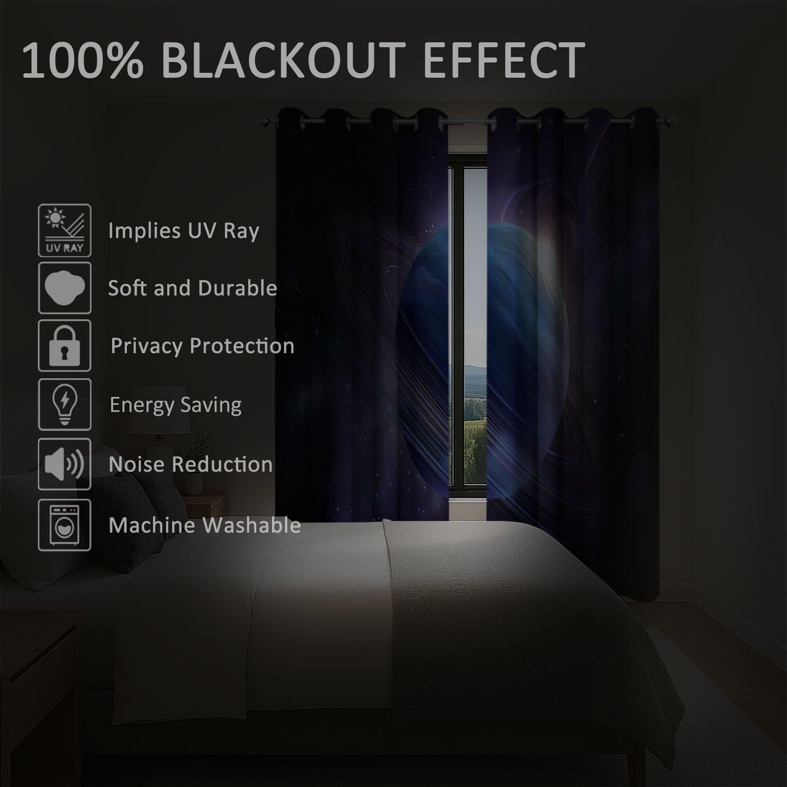 Verdunklungsvorhänge Nebel Weltraum Kinderzimmer Vorhänge Blickdicht, Dunkelviolett Thermovorhang mit Ösen, für Schlafzimmer Fenster & Balkon Universum Sphäre - 110 x 215 cm (2er Set)