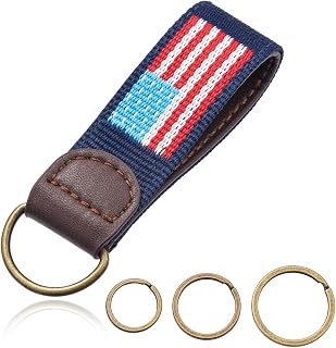 American Flag Keychain for Men Women, Leather USA Flag Key Fob for Daily