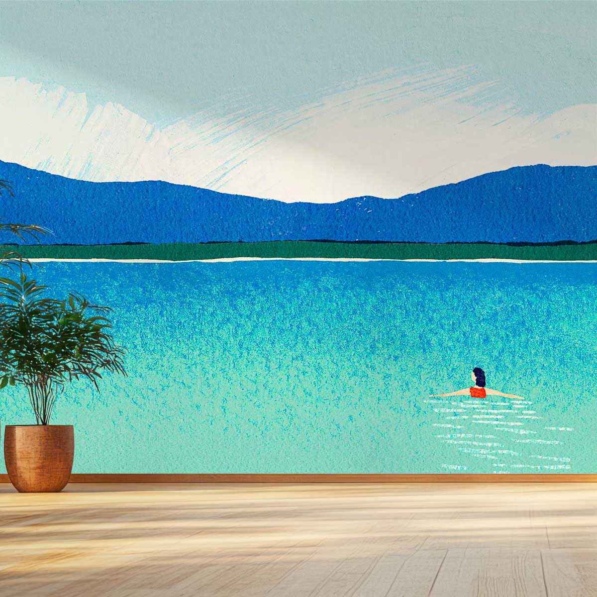 Papier peint panoramique nage au lac grand format pour salon moderne