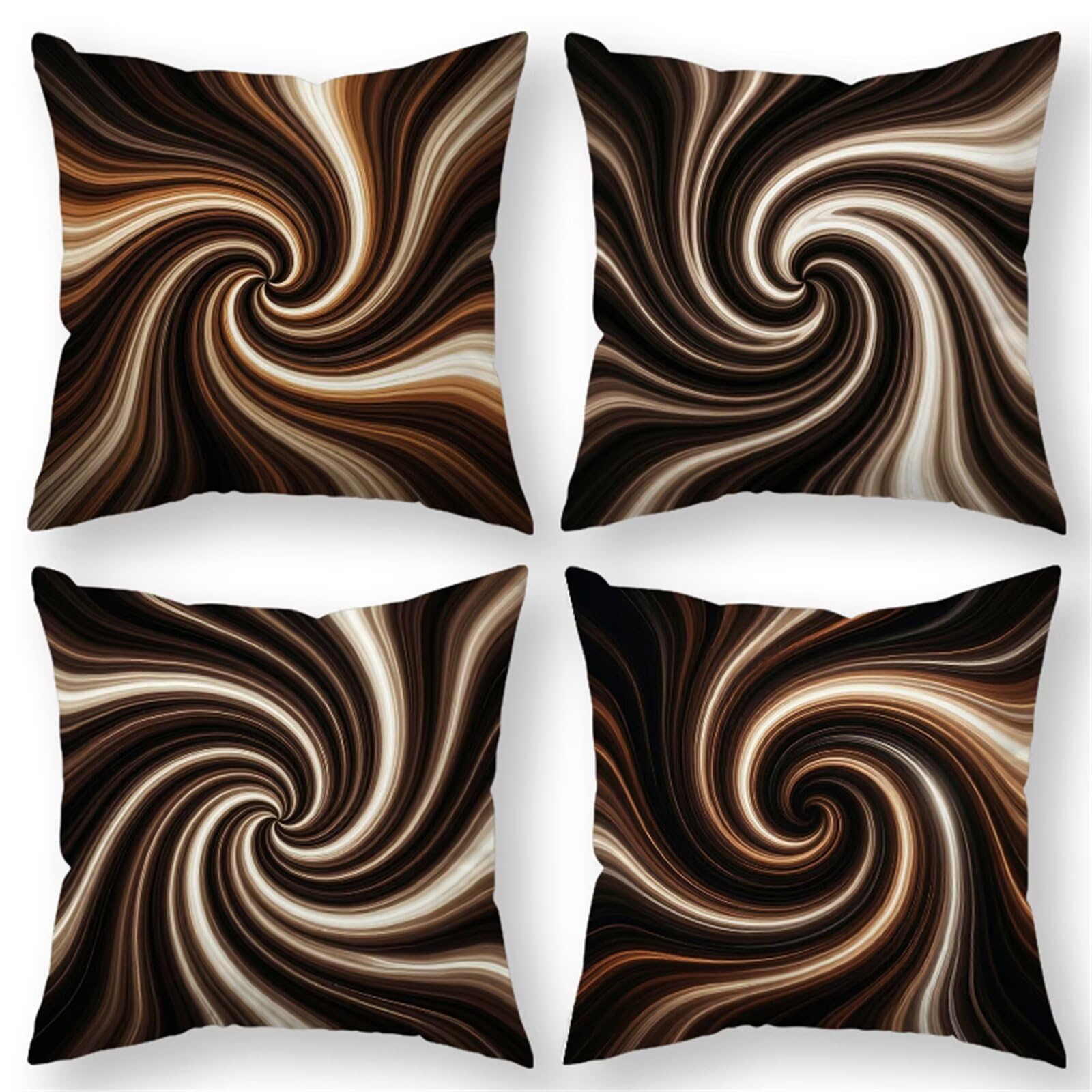 QiHon Set of 4 Decorative Linen Cushion Covers 60x60 cm, Modern Brown Square Throw Pillow Cases with Invisible Zipper, Breathable Pillowcases for Sofa Couch Living Room Bedroom Garden