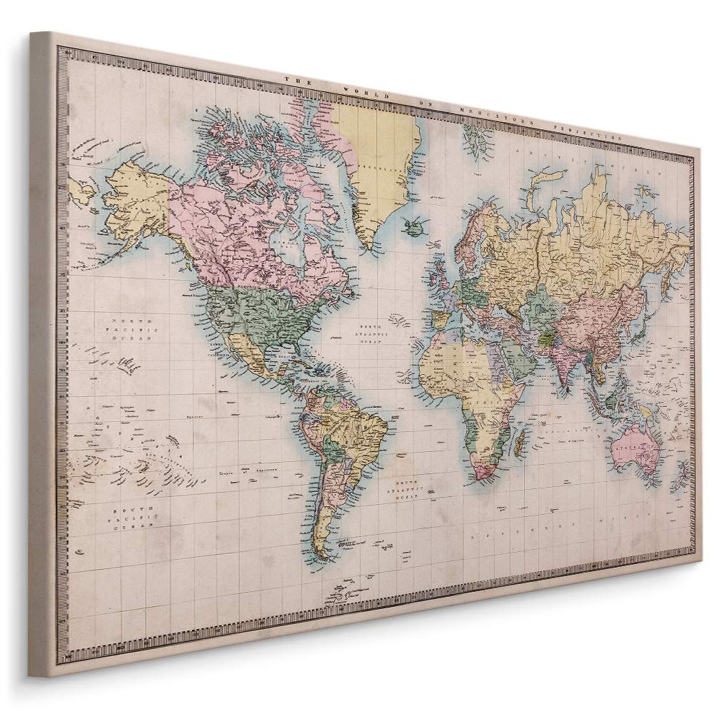 Muralo Obrazy mapa świata 100 x 70 cm obraz na płótnie obraz ścienny stary pokój dekoracja obraz na płótnie sypialnia salon dekoracja ścienna design ściana obraz kula ziemna retro mapa
