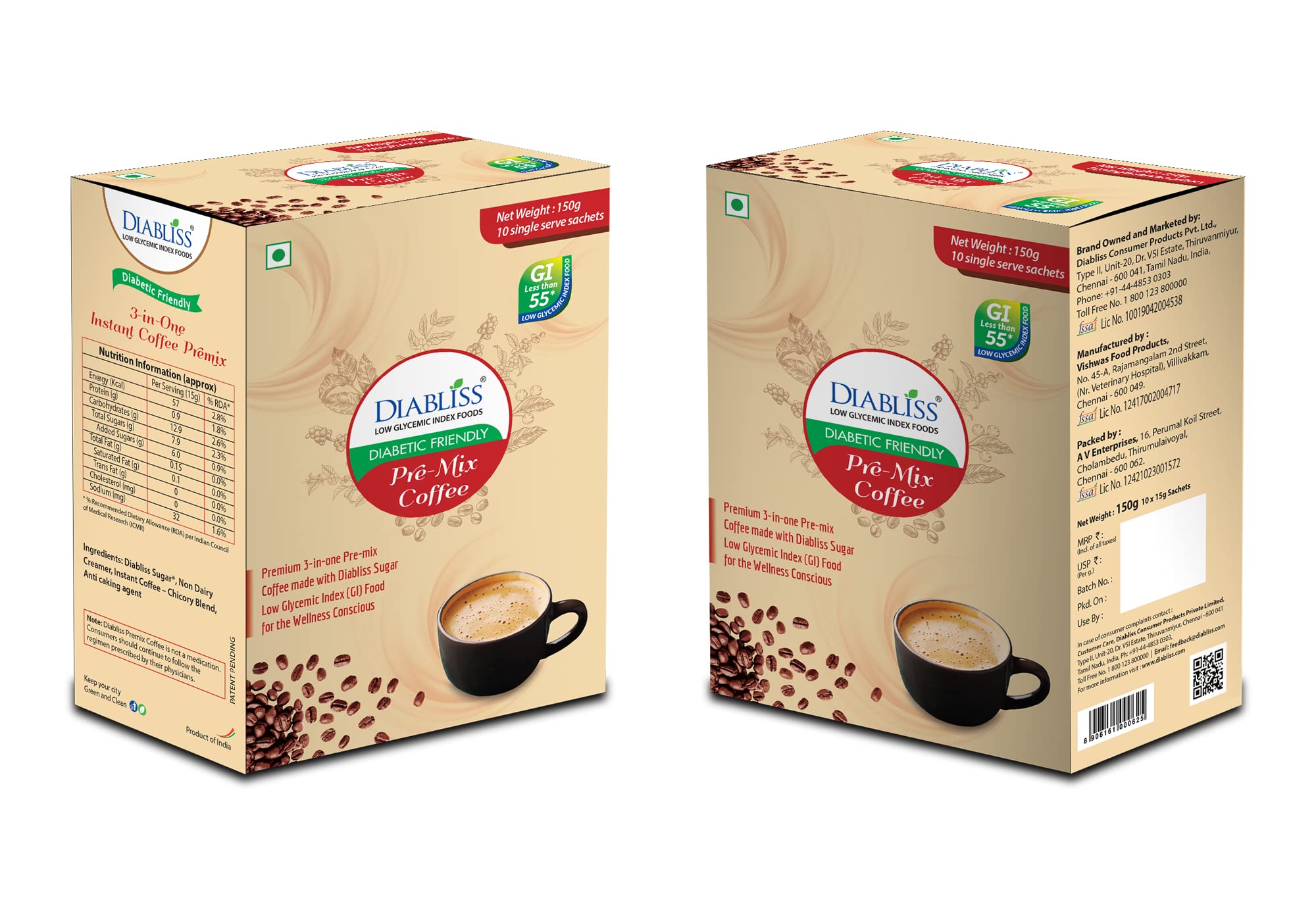 Diabliss Diabetic Friendly 3-In-One Instant Premix Coffee - Low Glycemic Index (Gi) Food Refreshing Taste Sugar (Unflavored 2) - Box, 1800 Gram (B0BRMZ42ZM) Amazon Price History, Amazon Price Tracker