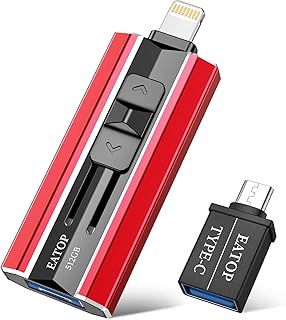 EATOP 512GB Photo Stick for iPhone Flash Drive, iPhone Memory Stick Thumb Drives USB Stick External Storage Compatible with iPhone/iPad/Android/PC (Red)