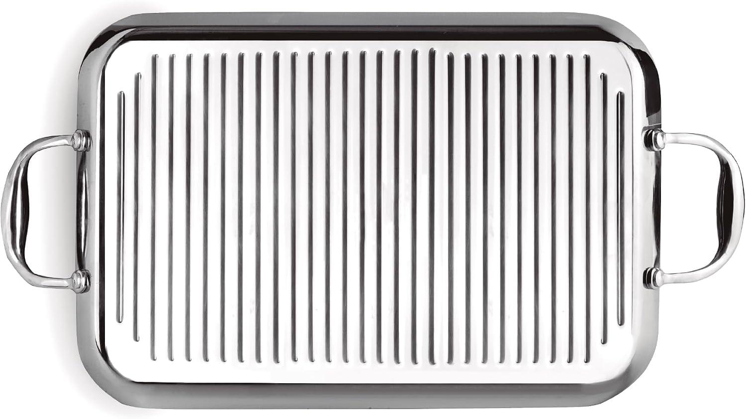 IBILI - Grill Triply Natural Triply Wavy Griddle, 38 x 25 cm, Stainless Steel, Suitable for Induction, Non-Stick