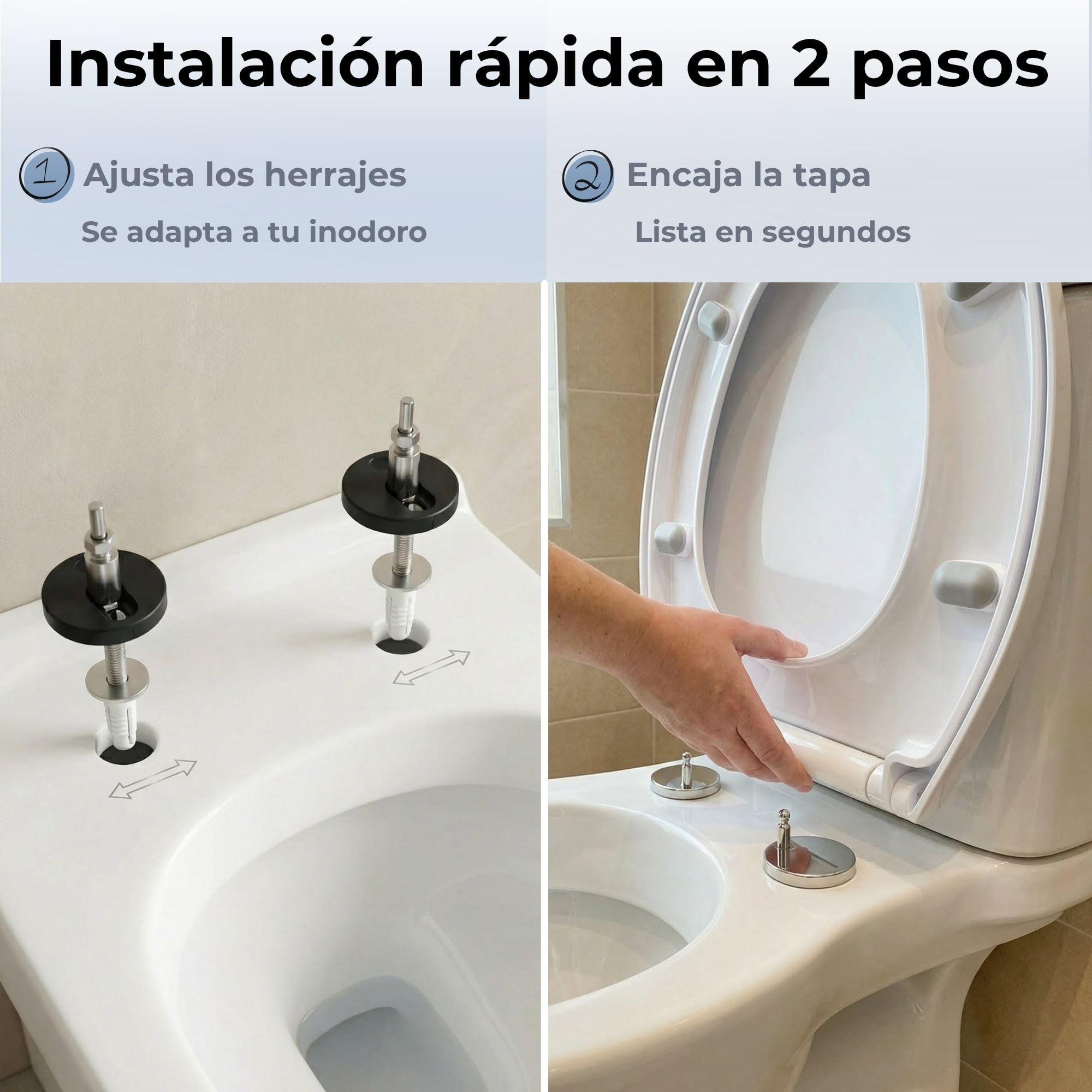 Tapa WC Universal Cierre Suave – Tapadera Blanca Compatible con Inodoros Forma O – Fácil Instalación y Limpieza – Tapa de Inodoro Silenciosa y Segura