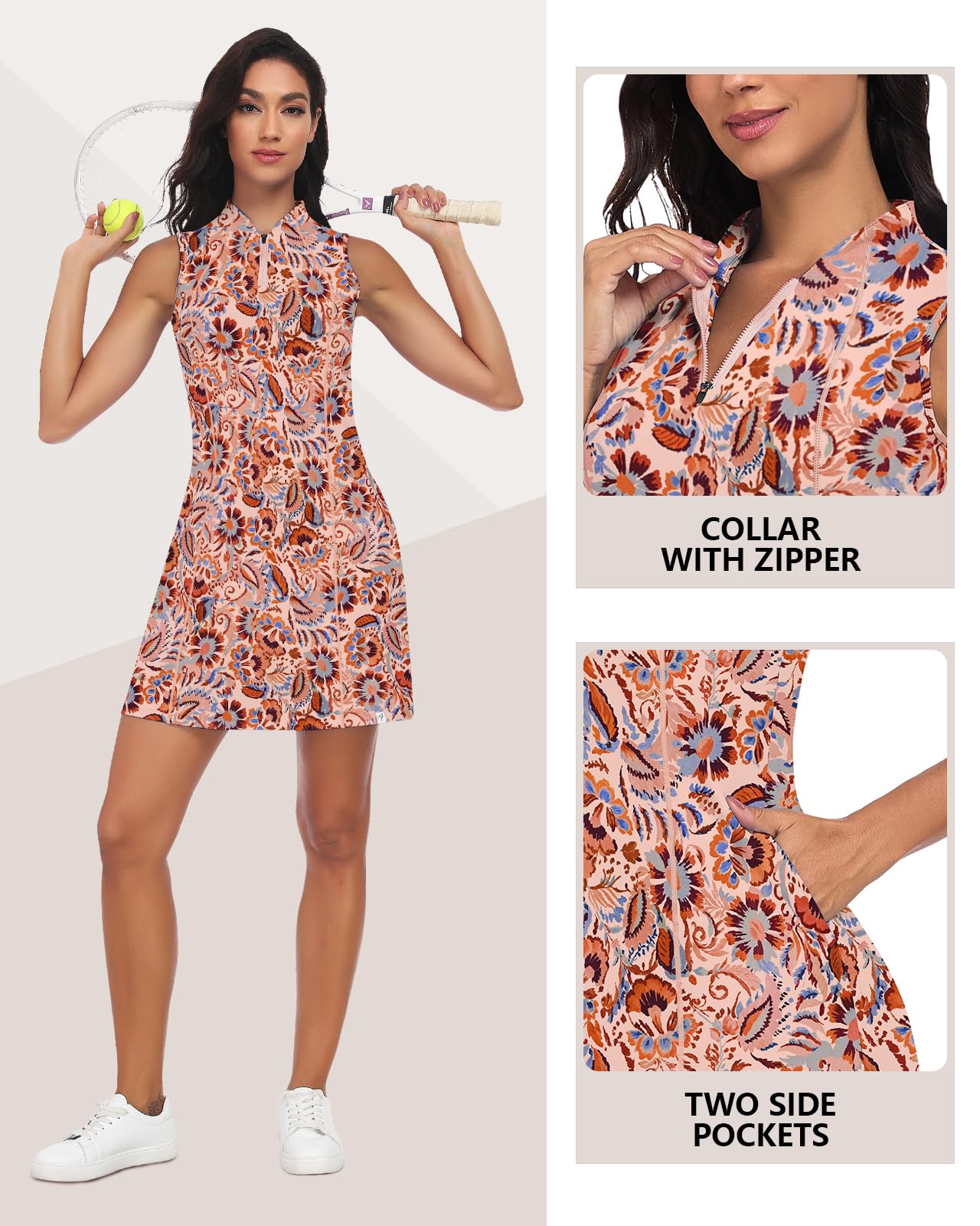 Soneven Tenniskleid für Damen Golfkleid Ärmellos Kleider Sommer, Freizeitkleid Sportkleid mit 1/4 Reißverschluss für Casual Sport Business