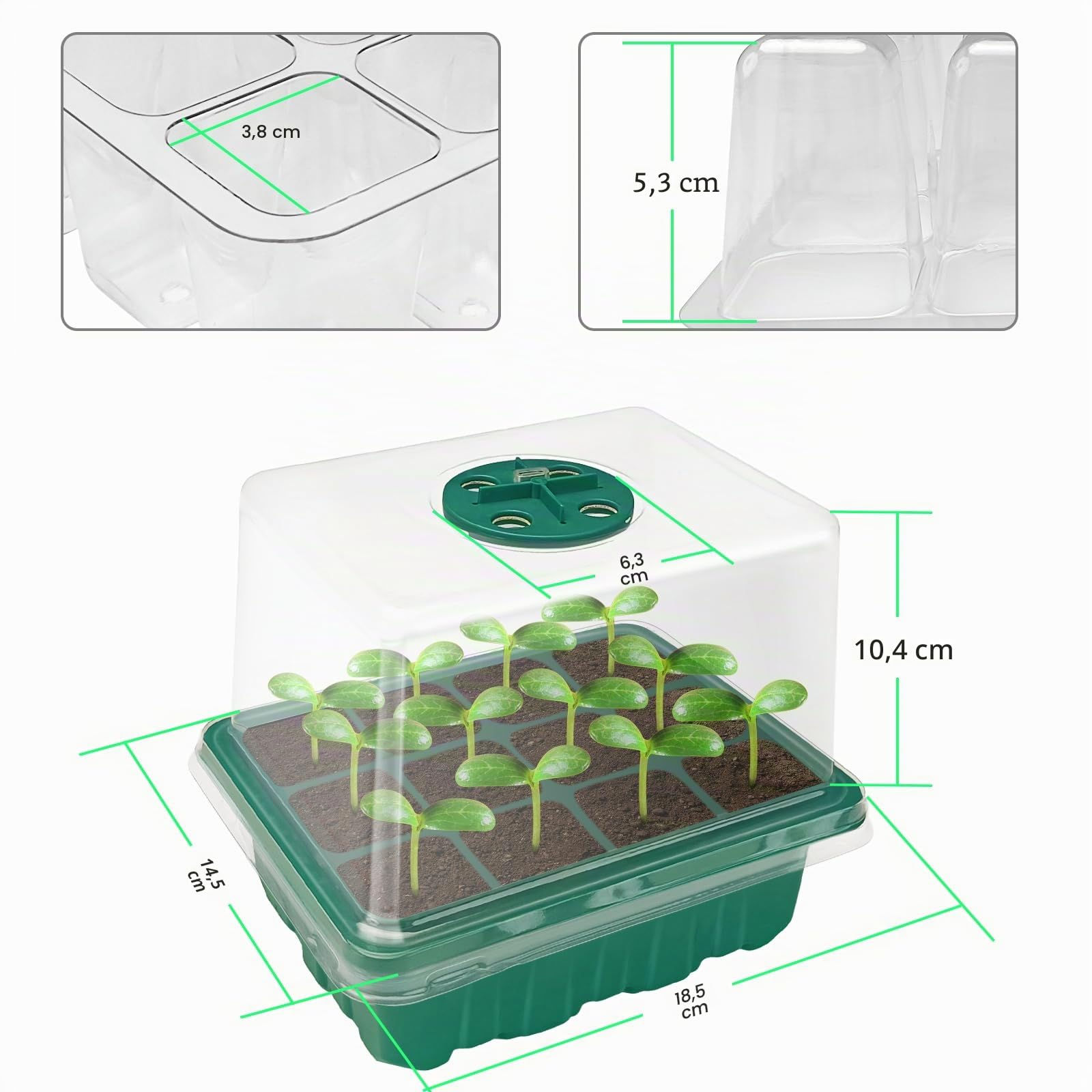 6 Pezzi Vassoi per La Germinazione, Vassoi per Semi Con Luce A Spettro Completo Kit, Semenzaio Propagatore Semi con Grow Light Vassoio per Serra Giardino Verdura Frutta Seme Piante In Mini Serra