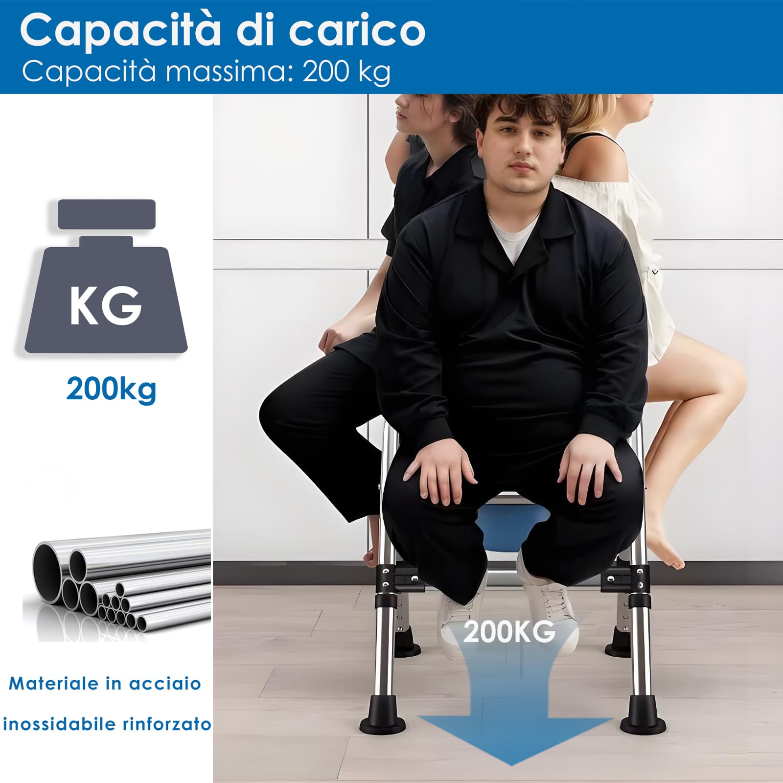 Sedia Comoda WC per Anziani, Sedia WC Pieghevole con Braccioli, Water Portatile per Adulti, Cesso Portatile Con secchio igienico e cuscino imbottito, Sedia da Doccia Disabili, (TY-0312)