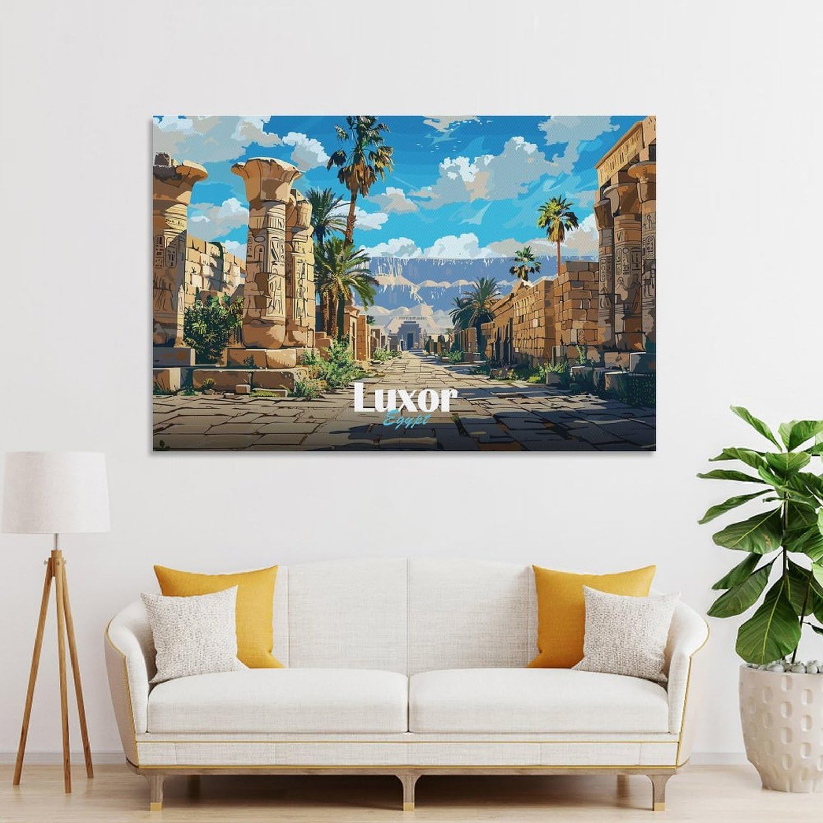 Junmoney Luxor Egypt Illustration Canvas Wall Art, 20x30inch(50x75cm), for Wall Displays, Bedrooms Or Room Updates, Ideal for Building A Coordinated Art Wall
