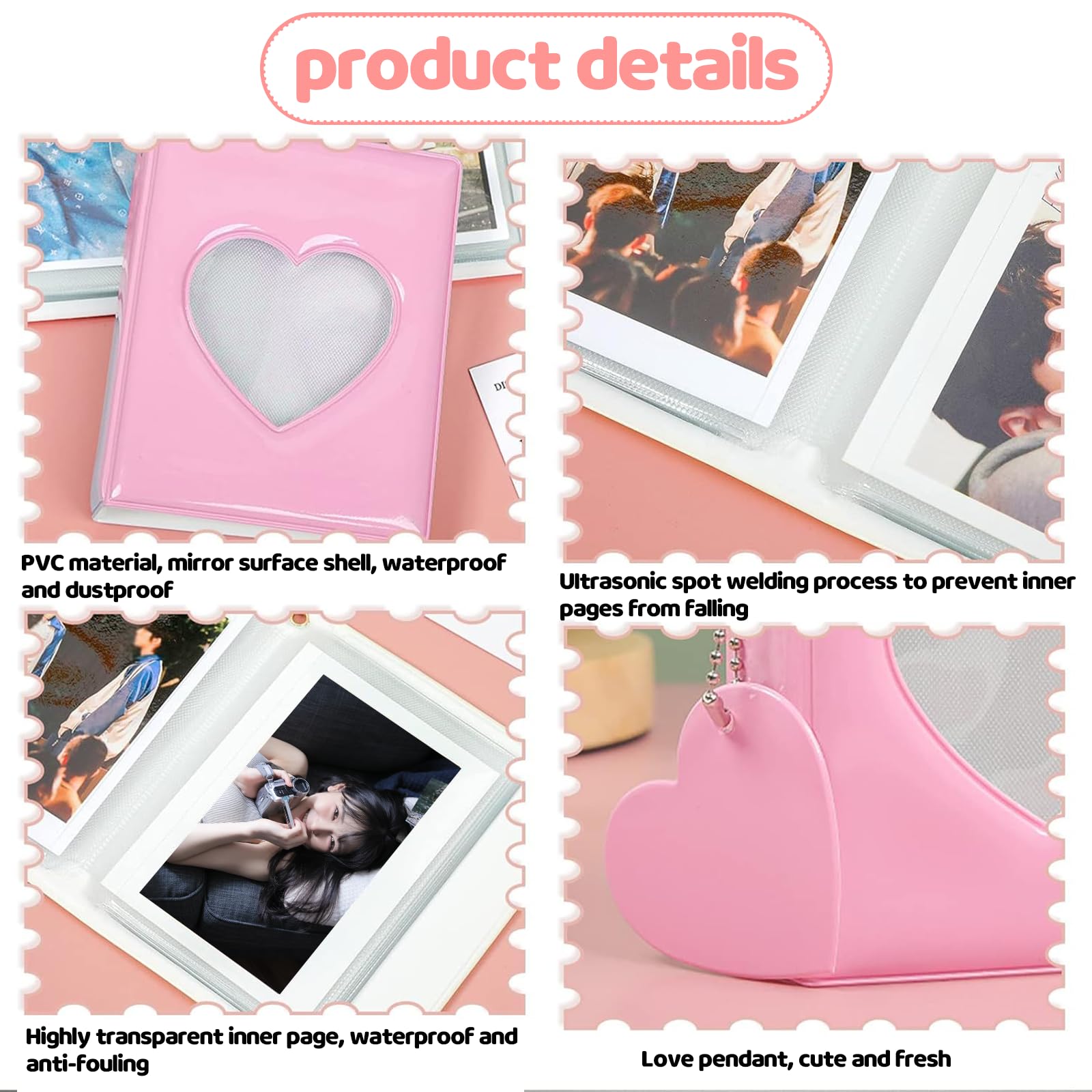 2 Pezzi Mini Album Fotografico per Foto 3 Pollic Photocard Binder Tasche Raccoglitore Porta Carte Fotografiche a Forma di Cuore per Archiviare Foto, Carte D'Identità, Carte(Rosa, Giallo)