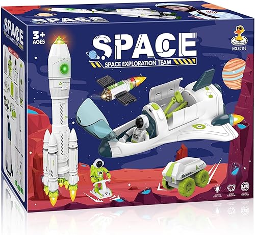 Miniatura 9 de COOLDUCK Space Rocket Shuttle - Juego de juguetes de avión espacial para niños con luces, sonido y figura de astronauta, juguetes de nave espacial,