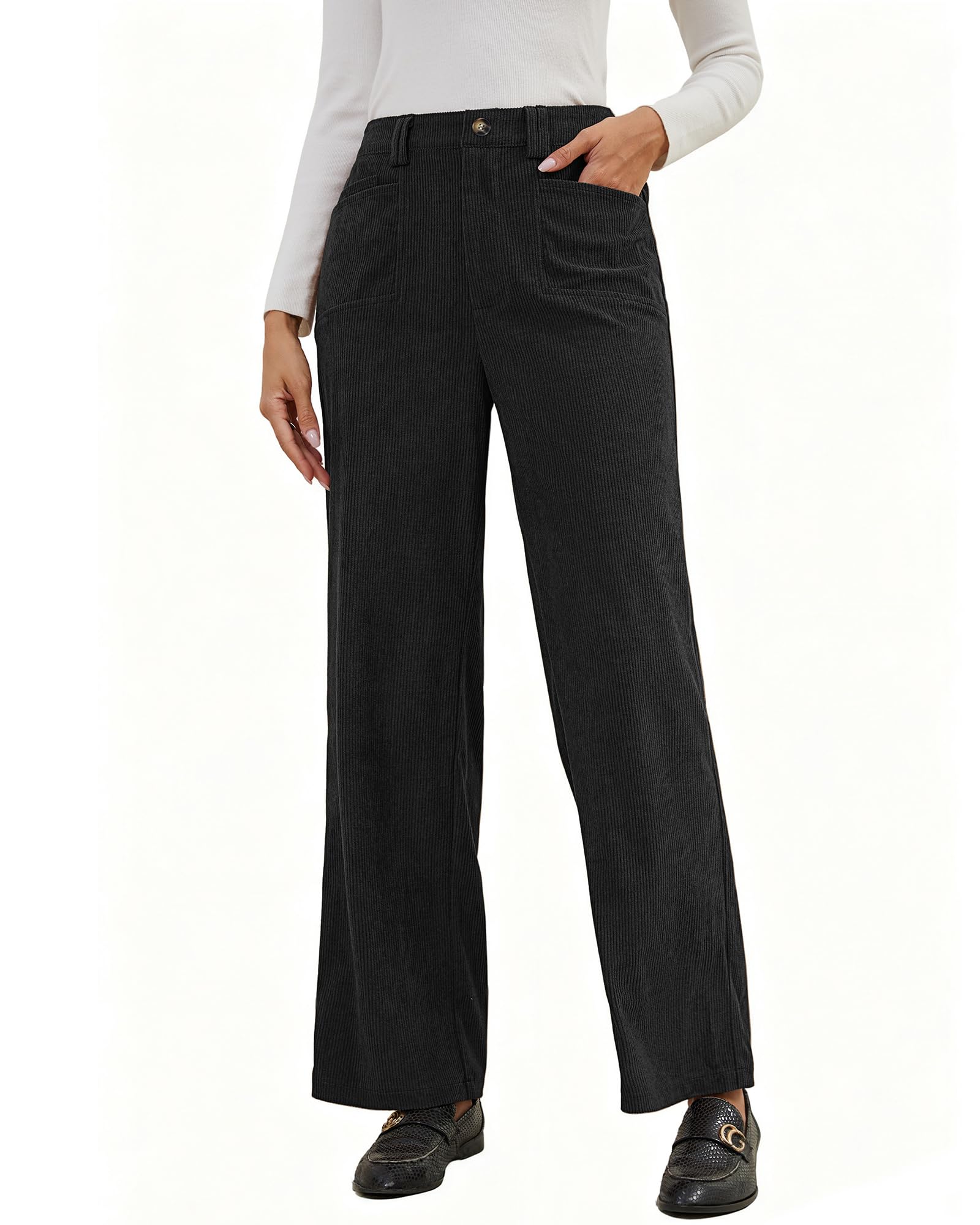 Eddoyee Stretch Corduroy Pants Women Wide Leg Straight High Waisted Fall Casual Pants 2025 Cropped Trousers Trendy Outfits