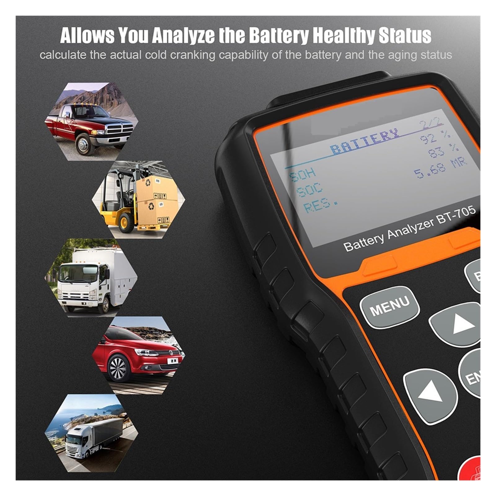 Analizador y comprobador de baterías de Coche de 12 V, 100-2000 CCA, Carga de 24 V, Herramienta de Prueba del Sistema de Carga y Arranque de automóviles y Camiones, detec