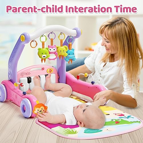 Miniatura 6 de Tapete de juego 2 en 1 para gimnasio para bebés con andador, piano para patear y jugar, actividad de gimnasio para niños y niñas, centro de