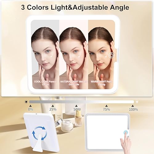 Miniatura 3 de Caja de maquillaje con espejo LED, estuche de tren de viaje con espejo iluminado recargable, divisores ajustables, organizador de brochas