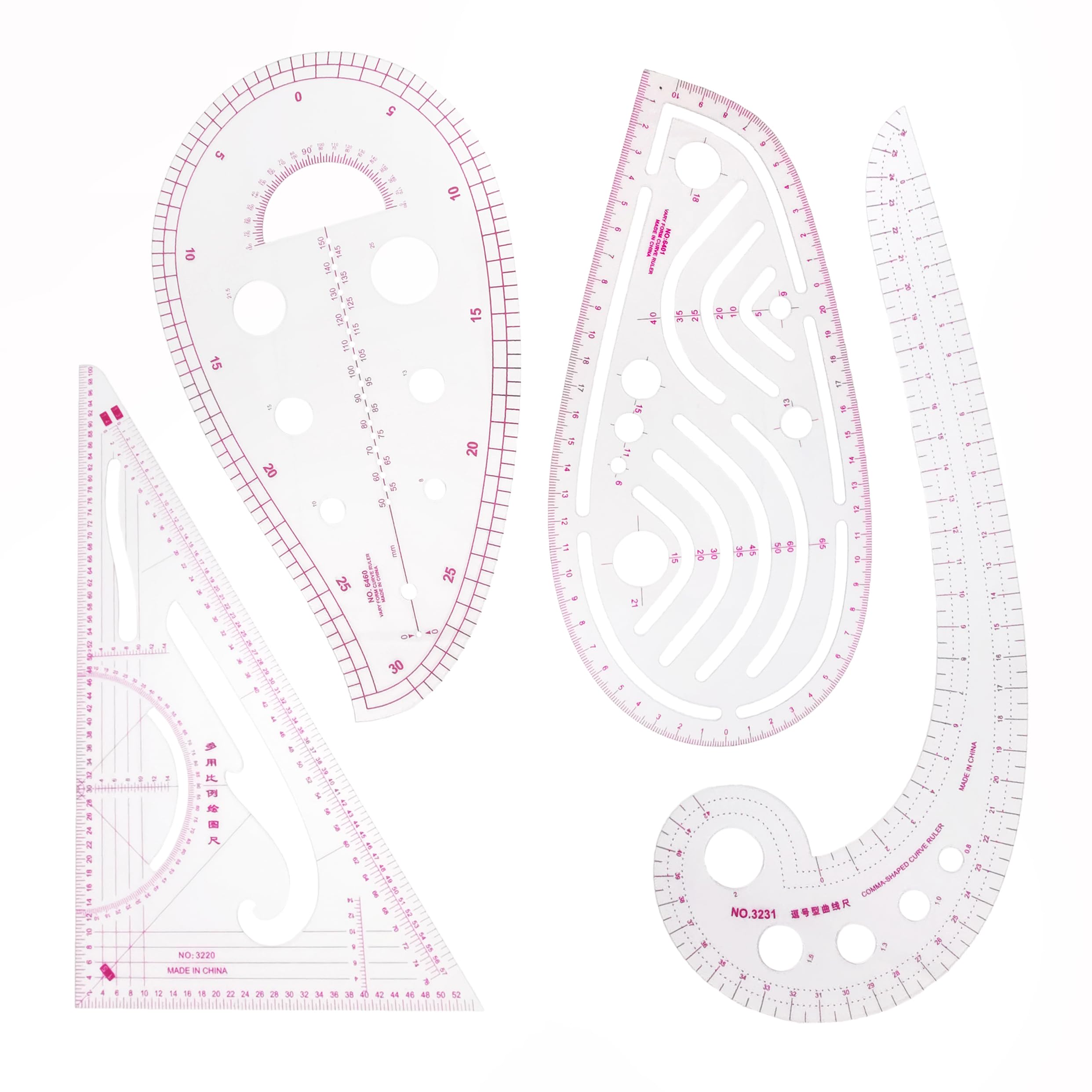 Bestac Sewing Rulers 4 Style French Curve Metric Shaped Ruler Set, Clothing Paterning Bendable Plastic Sewing Ruler for Clothing Plate Making Drawing, Suitable for Designers, Pattern Maker and Tailors