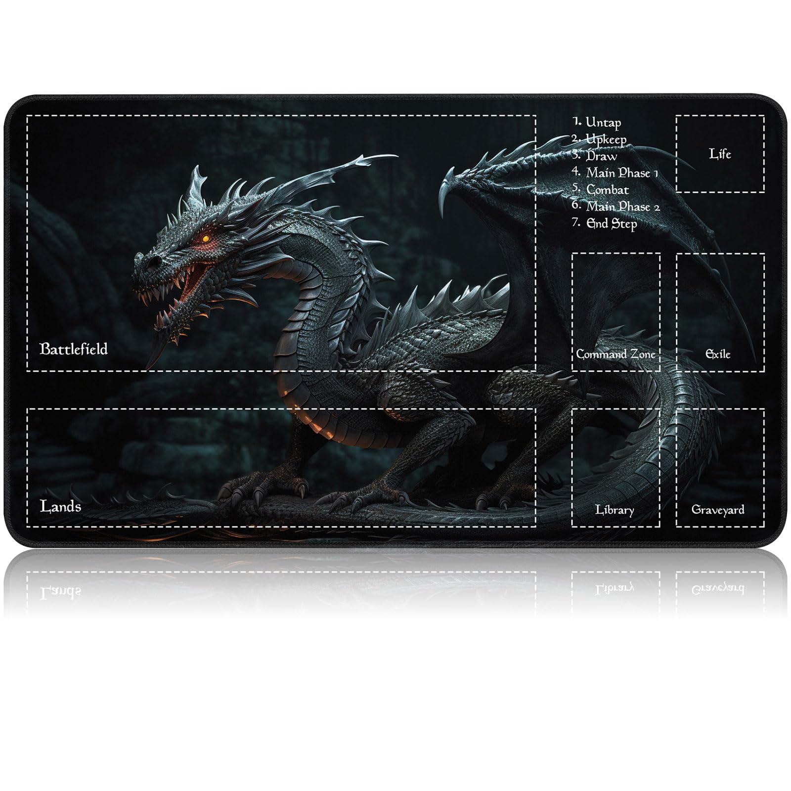 for MTG Game Playmat, for Magic TCG Rubber Play mat,Tabletop Card Playmats with Smooth Surface,Trading Card Inked Game Mat with Zones,Battle Game,Dragon in Black
