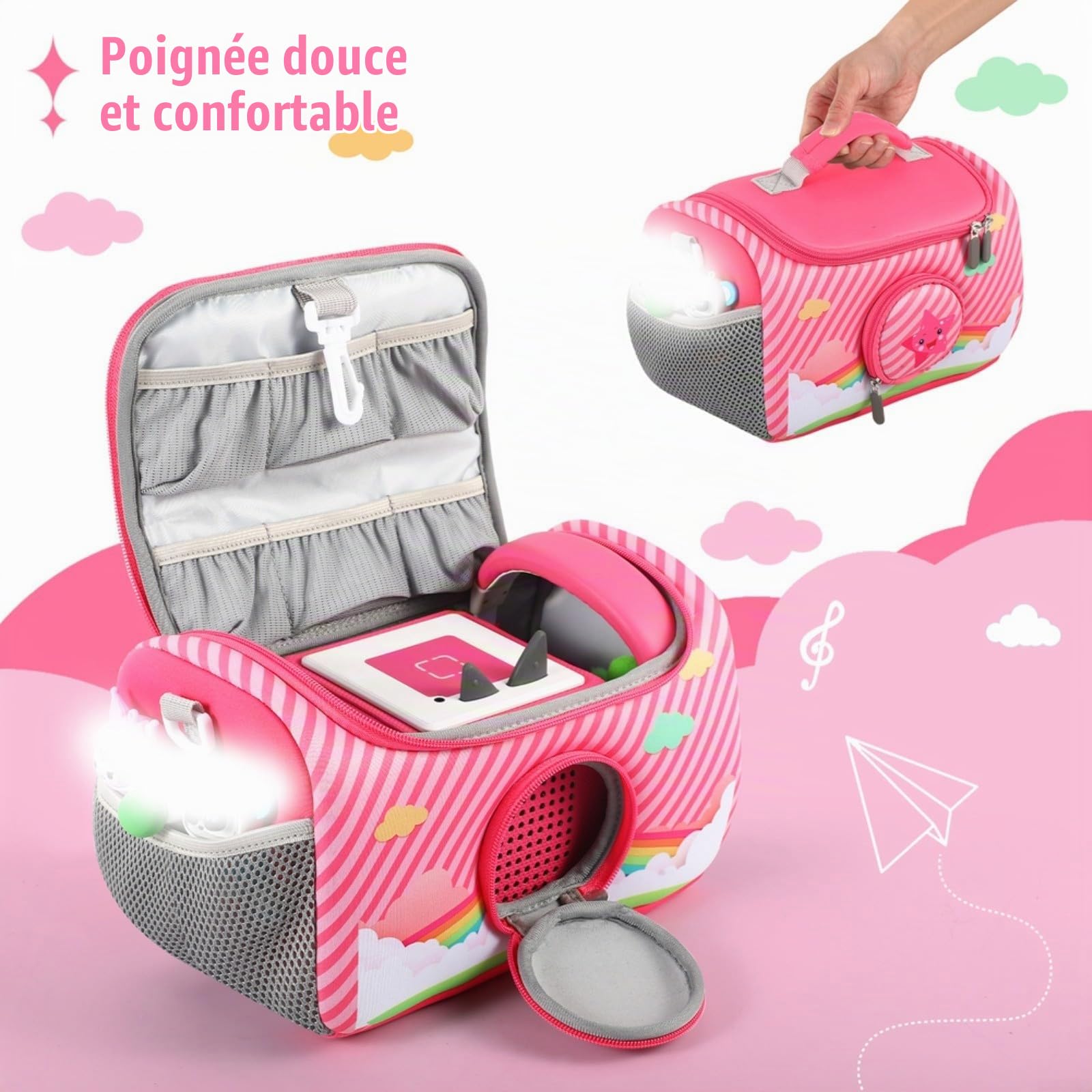 Étui de transport pour kit de démarrage Toniebox, pour lecteur audio Toniebox 2, sac de transport et de rangement, quatre couleurs disponibles : rouge, rose, violet, gris (rose)