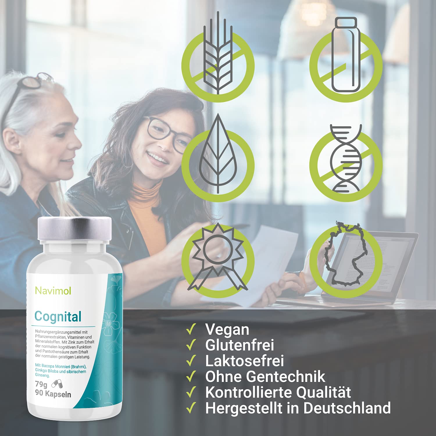90 Kapseln Brahmi (Bacopa Monnieri Extrakt), Ginkgo Biloba, OPC Traubenkernextrakt & Sibirischer Ginseng | Natürliche Mikronährstoffe