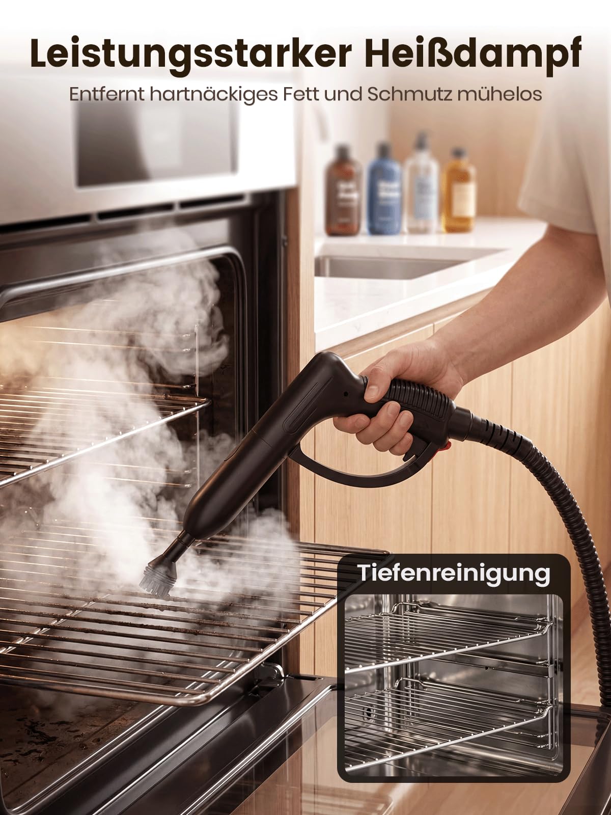 Dampfreiniger für Alles, 2000W mit 2L Tank, 16 Zubehörteilen, Weiß | Multifunktionaler Haushaltsreiniger 135°C Heißdampf, 60 Min Dampf, 5,3 m Reichweite, für Bad, Fliesen, Fugen, Sofa und Auto