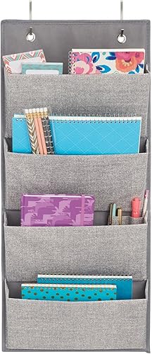 Miniatura 5 de mDesign Organizador de almacenamiento para colgar en la pared de tela suave, 4 bolsillos grandes en cascada, para suministros de oficina,