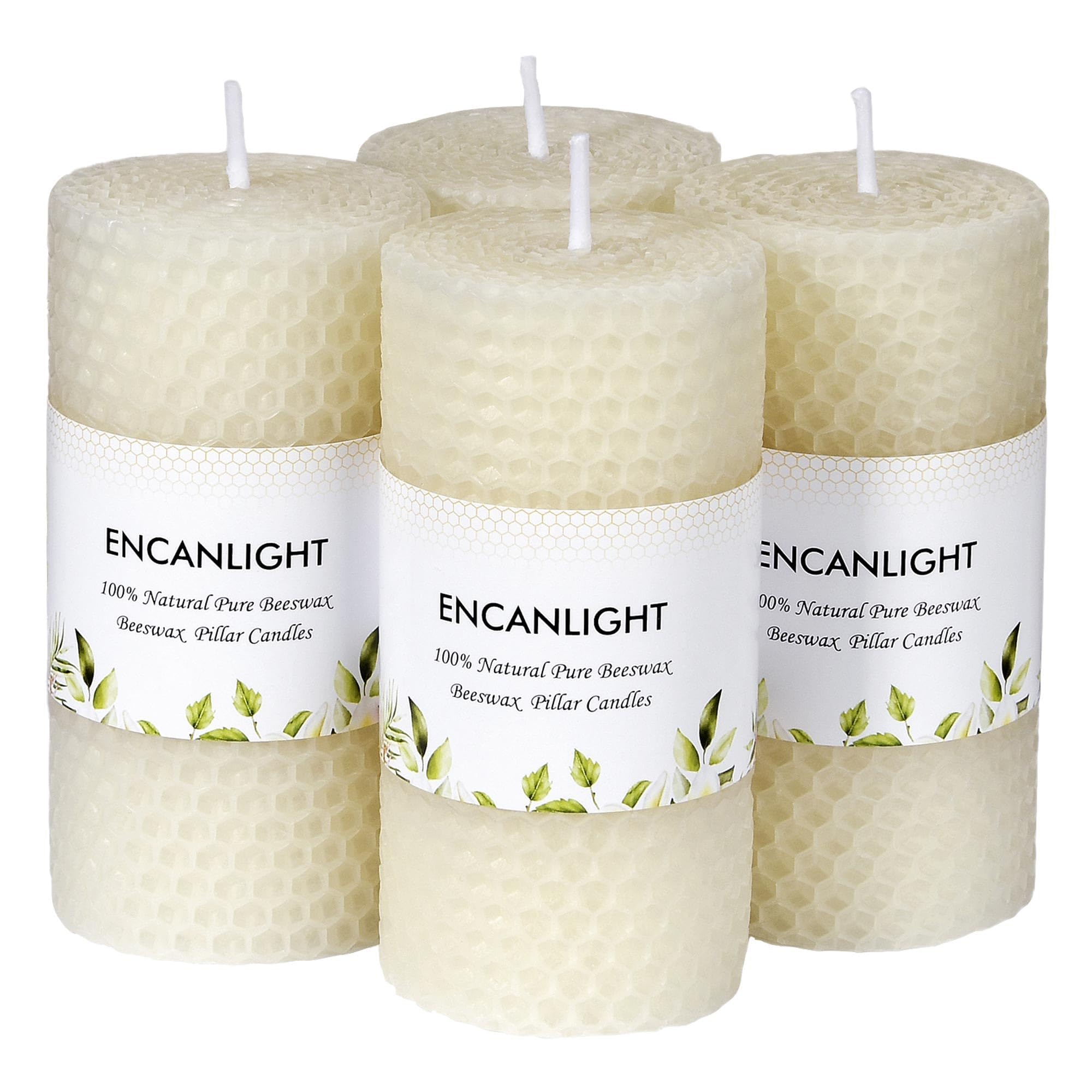 Velas de cera de abeja, 2 x 4 pulgadas, juego de 4 velas de cera de abeja blanca, sin perfume, sin humo y sin goteo, aproximadamente 9 horas de combustión para decoración del hogar, fiesta, Navidad,