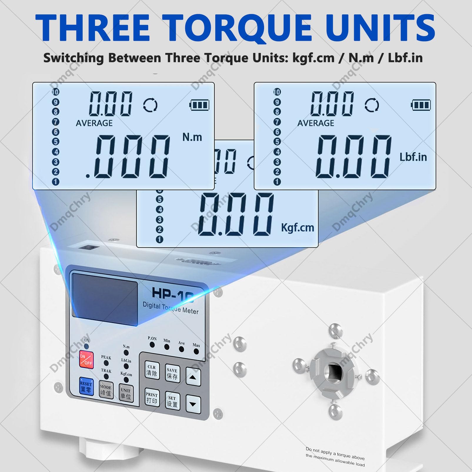 Medidor de Torsión Digital, Comprobador de Par Destornillador Eléctrico con Unidades Kgf.cm, N.m y LbF.in, Modos de Promedio y Pico, Rotación en Horario/Antihorario, Exportación de Datos HP20