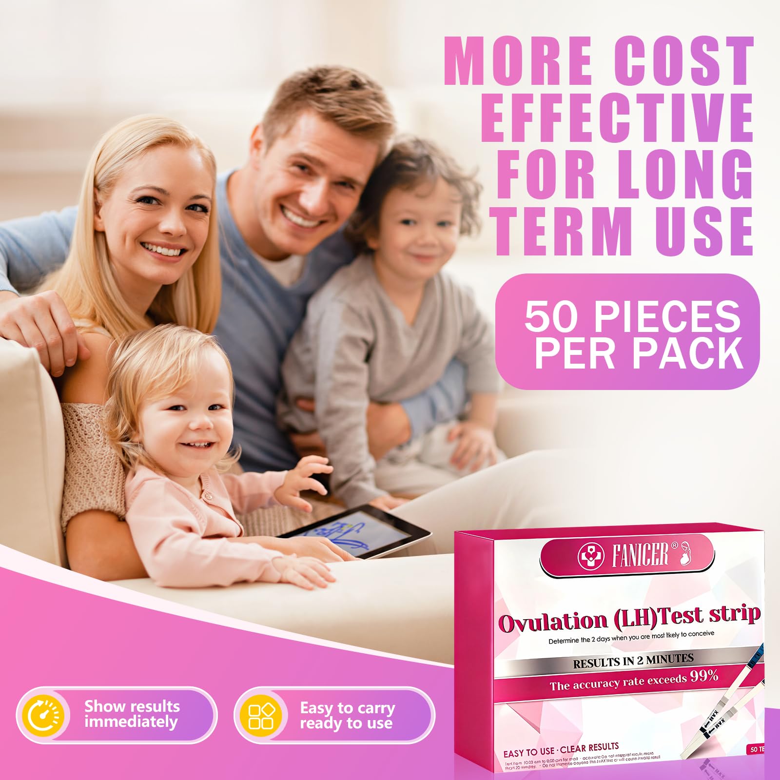 50 Pieces Complete Ovulation Test Kit, Ovulation Test, Female Family Fertility Test High Sensitivity, Ideal for Period Tracking Fertility — view 7