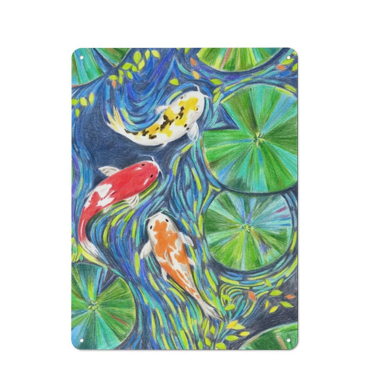 Junmoney Koi Fish Pond Watercolor Retro Metal Wall Sign 40X30cm With For Garage Wall, A Decorative Metal Sign For Garages And Workshops