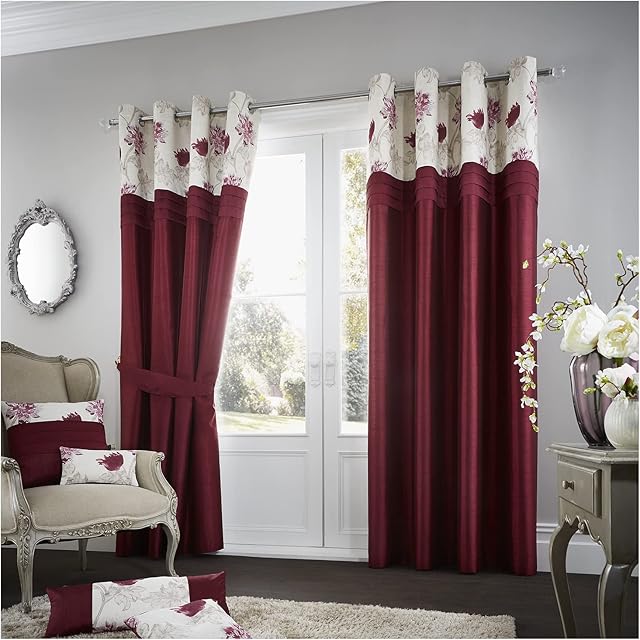 GC GAVENO CAVAILIA Floral Eyelet Curtains For Living Room, Fully Lined Ring Top Window Curtains For Bedroom, 66X90 Inch, Deep Red